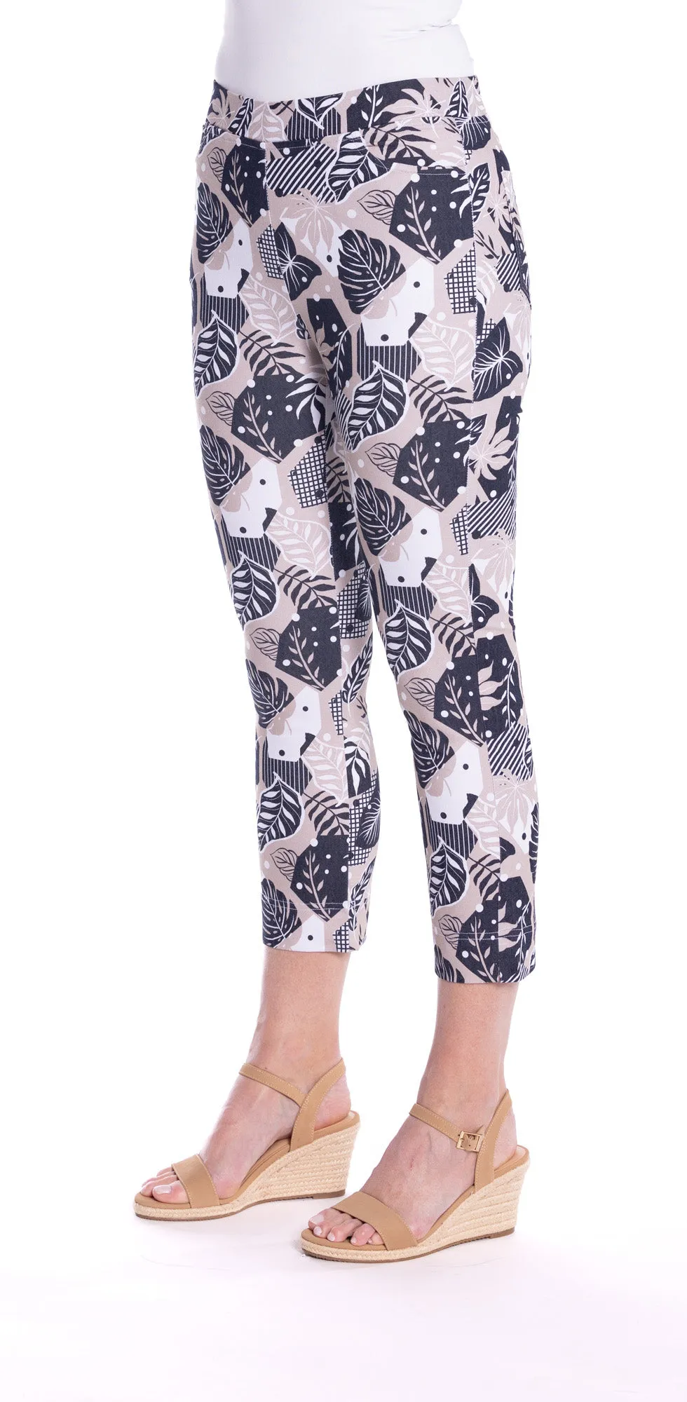 Stretch 7/8 Pants by  Café Latte - Leaf Patch Print