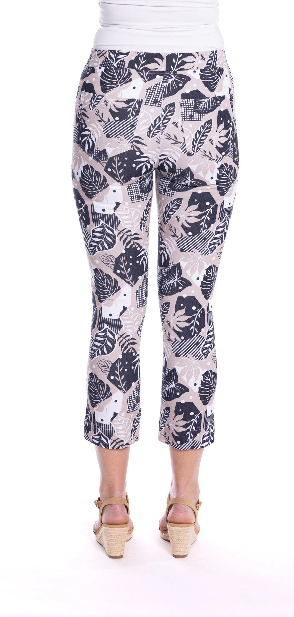 Stretch 7/8 Pants by  Café Latte - Leaf Patch Print