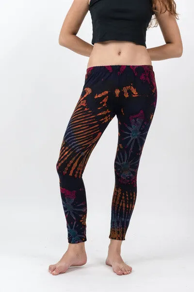 Super Soft Comfortable Womens Leggings Tie Dye Black Orange