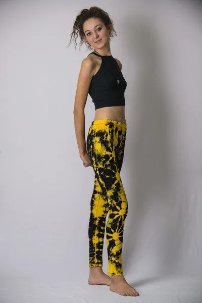 Super Soft Comfortable Womens Leggings Tie Dye Yellow Black