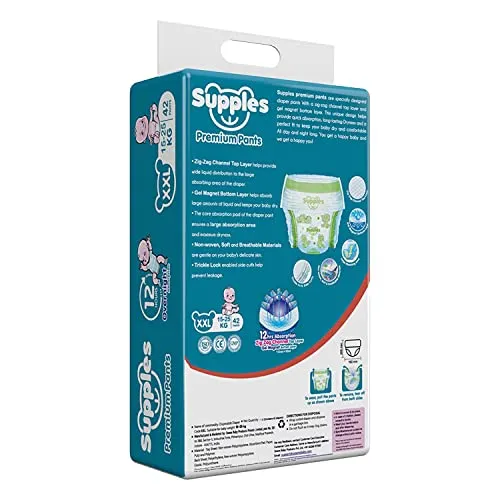 Supples Premium Diapers, XX-Large (XXL), 42 Count, 15-25 Kg, 12 hrs Absorption Baby Diaper Pants