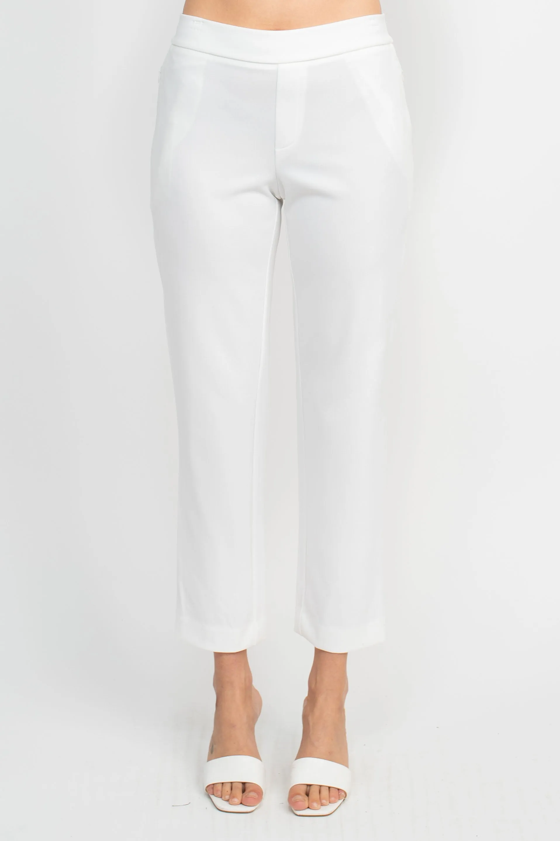 T Tahari Mid Waist Pull On Ankle Slim Fit Crepe Pant with Pockets