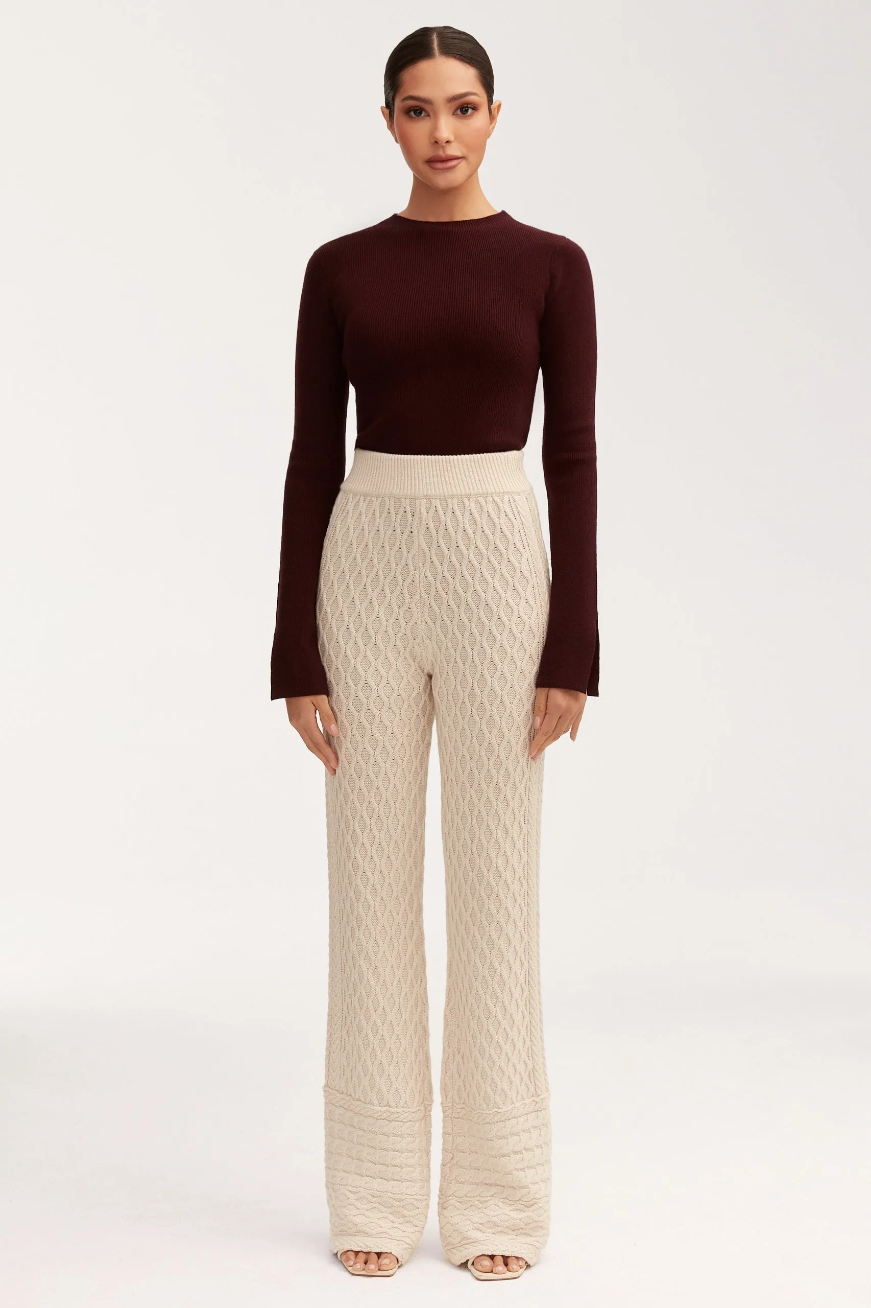 Vanessa Diamond Knit Wide Leg Pants - Off White