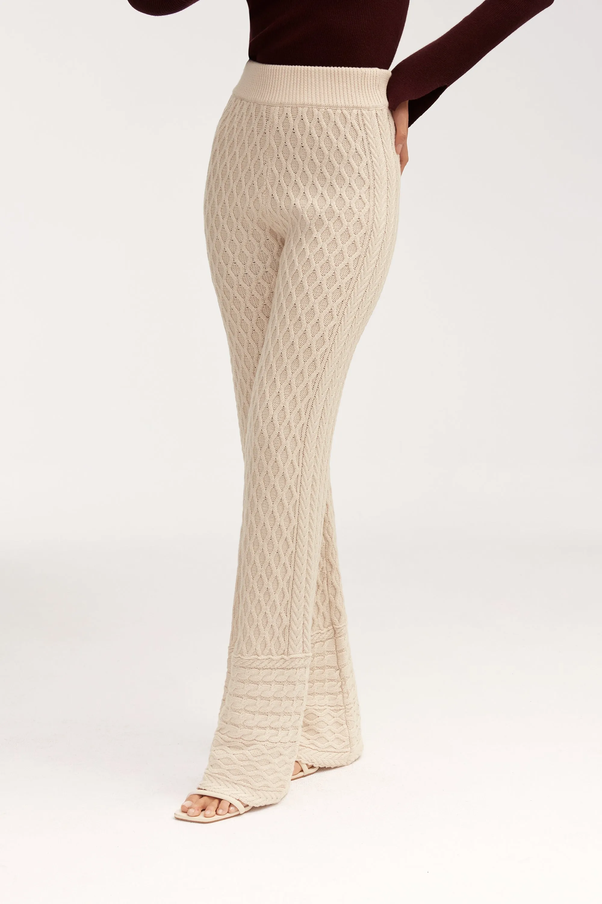 Vanessa Diamond Knit Wide Leg Pants - Off White