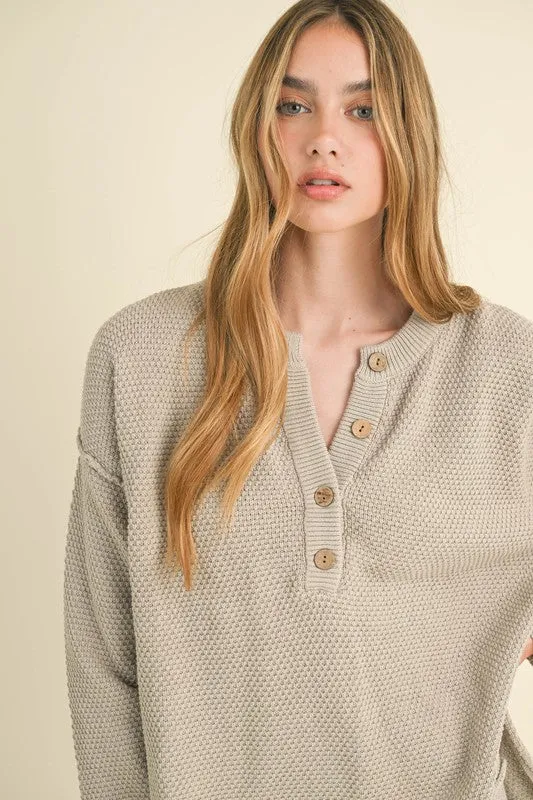 Waitlist 11/16 ♥ Camila Long Sleeve Waffle Knit Sweater Top And Pants Set Grey