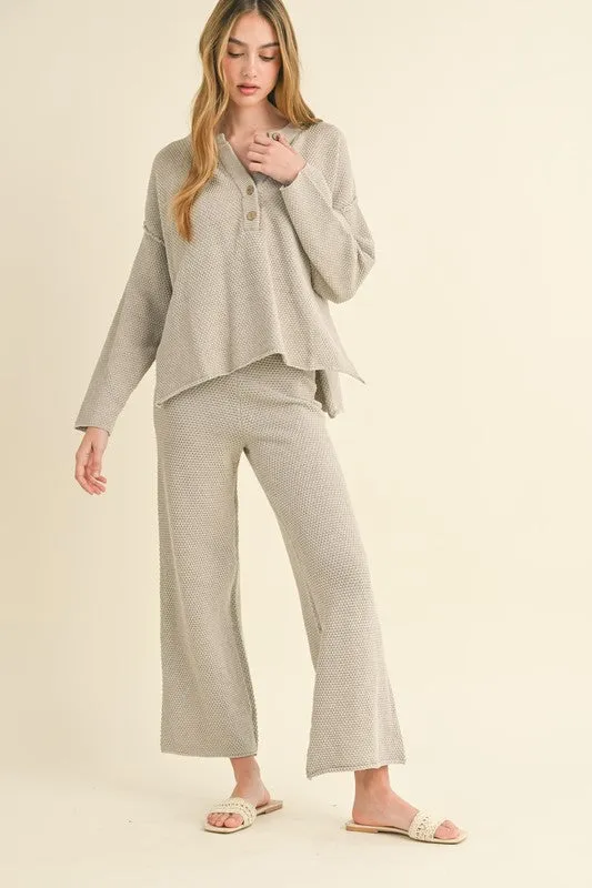 Waitlist 11/16 ♥ Camila Long Sleeve Waffle Knit Sweater Top And Pants Set Grey