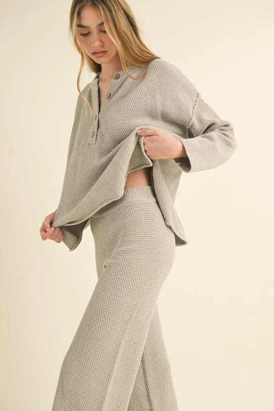 Waitlist 11/16 ♥ Camila Long Sleeve Waffle Knit Sweater Top And Pants Set Grey