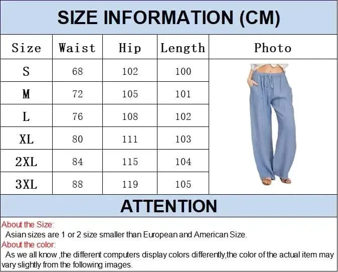 Women Cotton Linen Pants - Summer and Autumn High Waist Wide-Leg Trousers