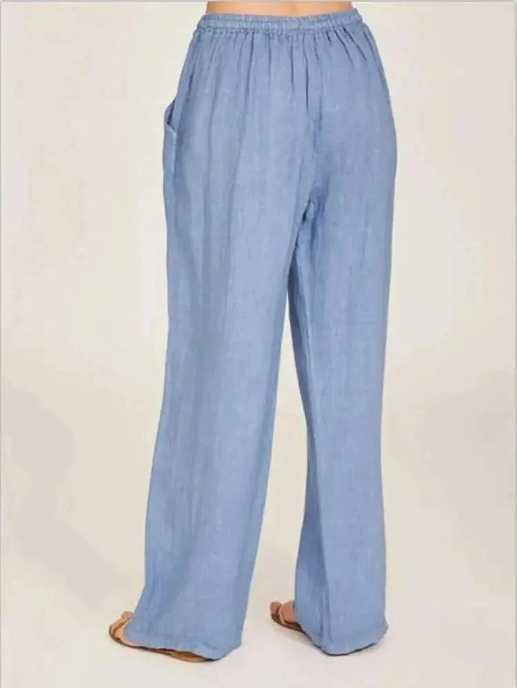 Women Cotton Linen Pants - Summer and Autumn High Waist Wide-Leg Trousers