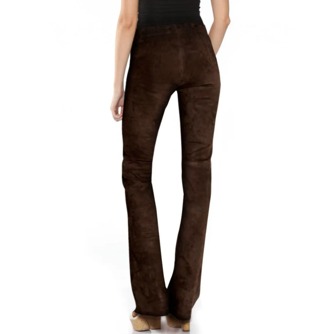 Women's Flared Suede Pants - Elasticated Waist